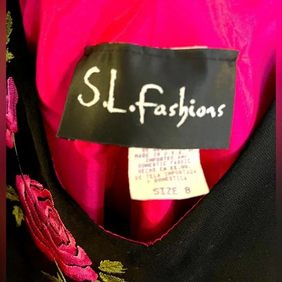 SL Fashions Vintage black dress with rose embroidery